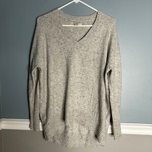 LOFT oversized Gray Speckled V-Neck‎ Long Sleeve Sweater Women's Size S